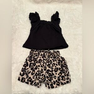 🌸5/$50🌸 Rare Editions Black Ruffle Top and Leopard Print Shorts Set